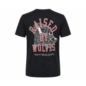 Takedown Mens T Graphic Tee Raised by Wolves Black Front back Graphic Sz L